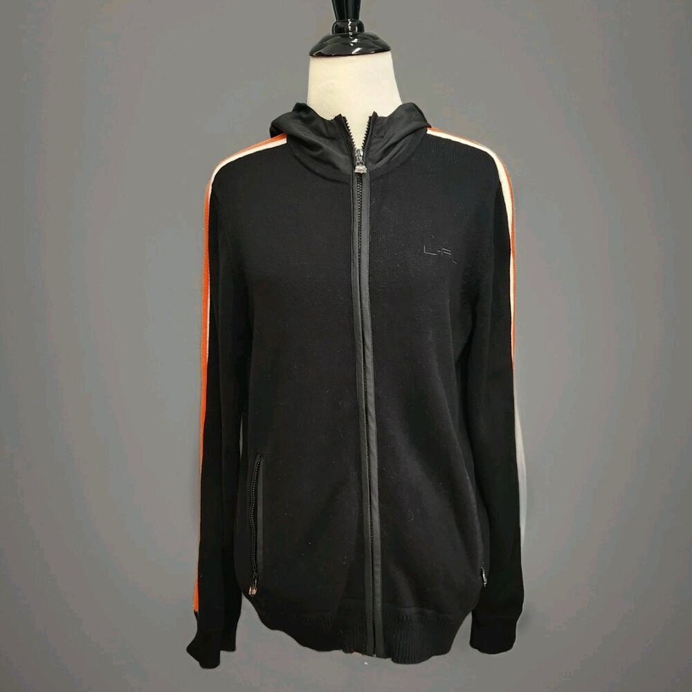 L-RL Ralph Lauren Active Black/Orange Stripes Full zip Jacket Size Medium